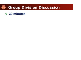 Group Division Discussion 30 minutes 