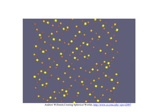 大きさ、回転、色を乱数で決定
Andrew Willmott,Creating Spherical Worlds, http://www.cs.cmu.edu/~ajw/s2007
 