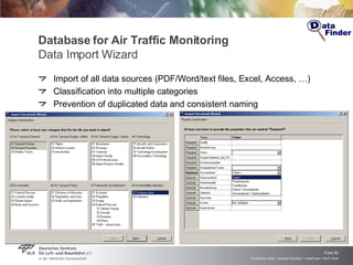 Database for Air Traffic Monitoring Data Import Wizard <ul><li>Import of all data sources (PDF/Word/text files, Excel, Acc...