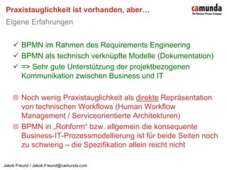 Studie „BPMN 2008“ Stand in D.A.CH.ProjektleiterJakob FreundGeschäftsführer der camunda services GmbH Was bringt die BPMN?