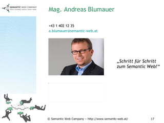 Mag. Andreas Blumauer +43 1 402 12 35 [email_address] „ Schritt für Schritt zum Semantic Web!“ 