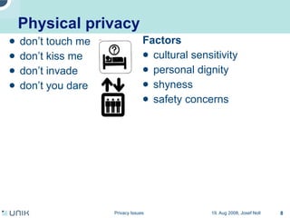 Privacy issues in network environments
