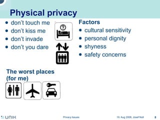 Privacy issues in network environments