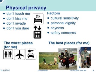 Privacy issues in network environments