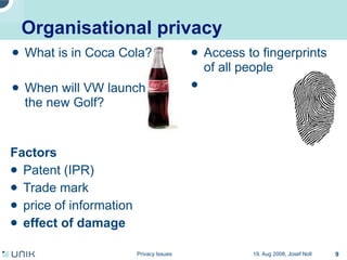 Privacy issues in network environments