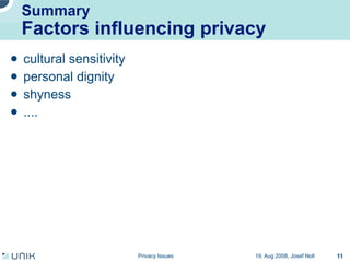Privacy issues in network environments