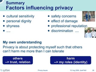 Privacy issues in network environments