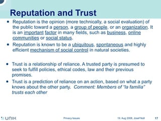 Privacy issues in network environments