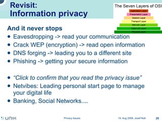 Privacy issues in network environments