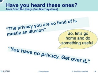 Privacy issues in network environments