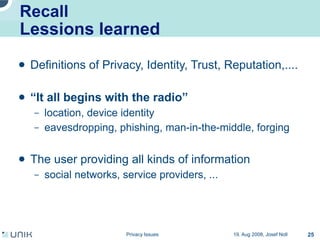 Privacy issues in network environments