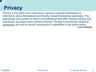 Privacy issues in network environments