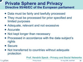 Privacy issues in network environments