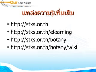 แหล่งความรู้เพิ่มเติม http://stks.or.th http://stks.or.th/elearning http://stks.or.th/botany http://stks.or.th/botany/wiki 