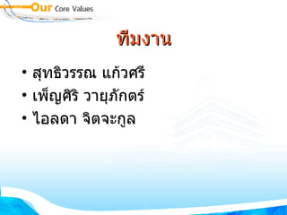 ทีมงาน สุทธิวรรณ แก้วศรี เพ็ญศิริ วายุภักตร์ ไอลดา จิตจะกูล 