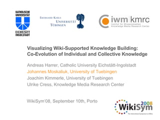 Visualizing Wiki-Supported Knowledge Building:  Co-Evolution of Individual and Collective Knowledge Andreas Harrer,  Catholic University Eichstätt-Ingolstadt Johannes Moskaliuk, University of Tuebingen Joachim Kimmerle, University of Tuebingen  Ulrike Cress, Knowledge Media Research Center WikiSym‘08, September 10th, Porto 