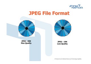 JPEG File Format




JPEG - 60K         JPEG - 19K
Max Quality        Low Quality
 