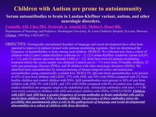 Children with Autism are prone to autoimmunity <ul><li>Serum autoantibodies to brain in Landau-Kleffner variant, autism, a...