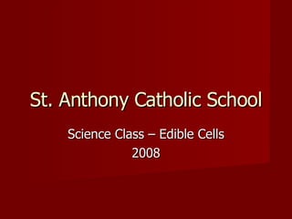 Science Class – Edible Cells 2008 St. Anthony Catholic School 