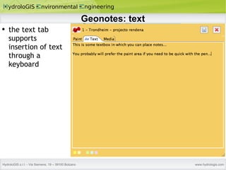 Geonotes: text the text tab supports insertion of text through a keyboard 