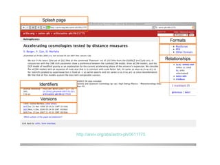 Aggregations! http://arxiv.org/abs/astro-ph/0611775 Formats Versions Identifiers Relationships Splash page 