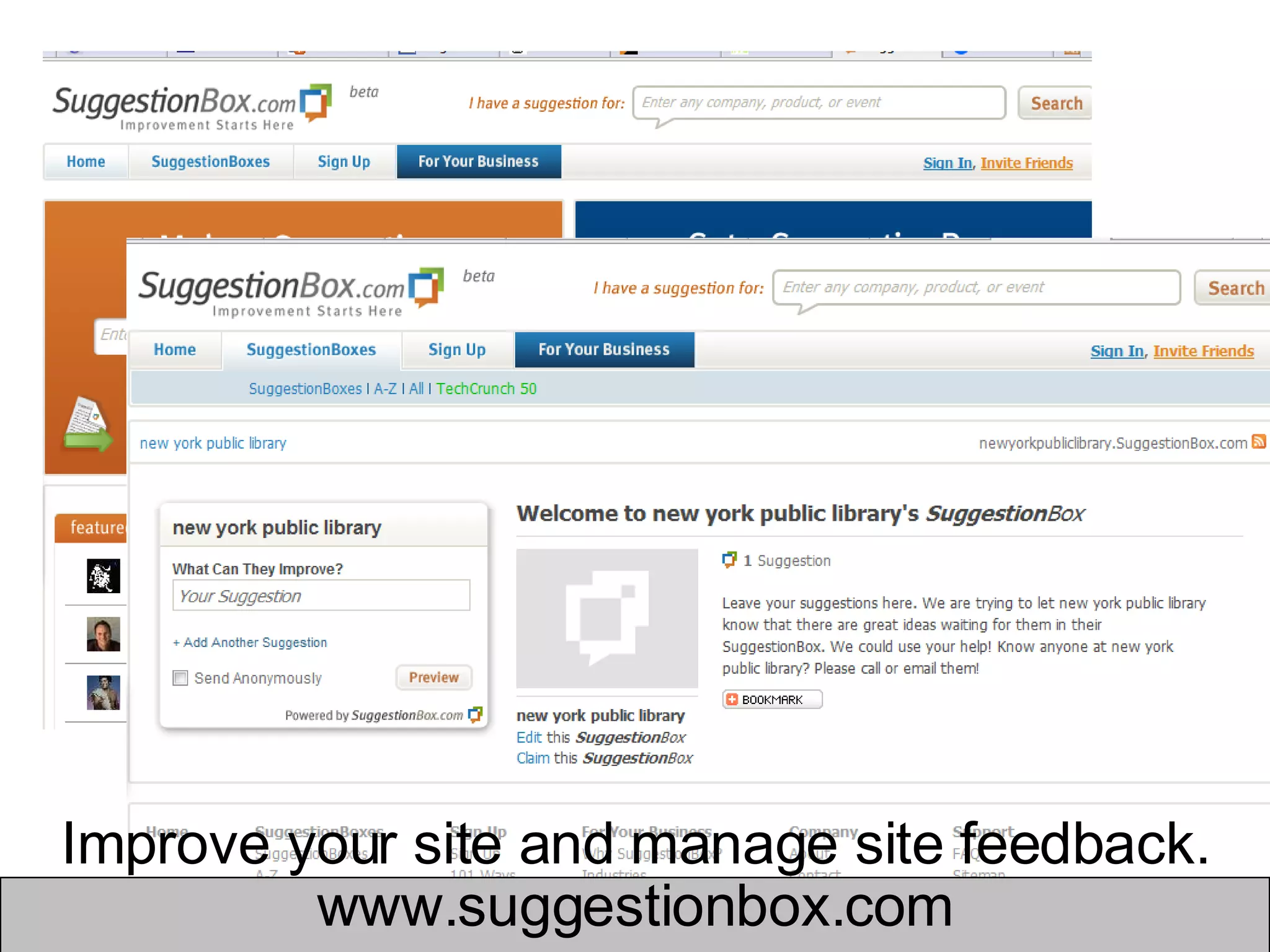 Improve your site and manage site feedback. www.suggestionbox.com 