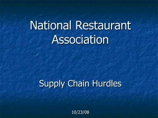 National Restaurant Association Supply Chain Hurdles 10/23/08 