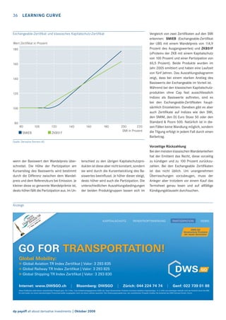 36

LEARNING CURVE

Exchangeable-Zertiﬁkat und klassisches Kapitalschutz-Zertiﬁkat
Wert Zertifikat in Prozent
180

160

140

120

100

80
80

100

SMIEB

120

140

160

ZKB51F

180

200
220
SMI in Prozent

Vergleich von zwei Zertiﬁkaten auf den SMI
erkennen: SMIEB (Exchangeable-Zertiﬁkat
der UBS mit einem Wandelpreis von 114,9
Prozent des Ausgangswertes) und ZKB51F
(«Protein» der ZKB mit einem Kapitalschutz
von 100 Prozent und einer Partizipation von
60,5 Prozent). Beide Produkte wurden im
Jahr 2005 emittiert und haben eine Laufzeit
von fünf Jahren. Das Auszahlungsdiagramm
zeigt, dass bei einem starken Anstieg des
Basiswerts der Exchangeable im Vorteil ist.
Während bei den klassischen Kapitalschutzprodukten ohne Cap fast ausschliesslich
Indizes als Basiswerte auftreten, sind es
bei den Exchangeable-Zertiﬁkaten hauptsächlich Einzelaktien. Daneben gibt es aber
auch Zertiﬁkate auf Indizes wie den SMI,
den SMIM, den DJ Euro Stoxx 50 oder den
Standard & Poors 500. Natürlich ist in diesen Fällen keine Wandlung möglich, sondern
die Tilgung erfolgt in jedem Fall durch einen
Barbetrag.

Quelle: Derivative Partners AG

wenn der Basiswert den Wandelpreis überschreitet. Die Höhe der Partizipation am
Kursanstieg des Basiswerts wird bestimmt
durch die Differenz zwischen dem Wandelpreis und dem Referenzkurs bei Emission. Je
kleiner diese so genannte Wandelprämie ist,
desto höher fällt die Partizipation aus. Im Un-

terschied zu den übrigen Kapitalschutzprodukten ist diese aber nicht konstant, sondern
sie wird durch die Kursentwicklung des Basiswertes beeinﬂusst. Je höher dieser steigt,
desto höher wird auch die Partizipation. Die
unterschiedlichen Auszahlungsbedingungen
der beiden Produktgruppen lassen sich im

Anzeige

dp payoff all about derivative investments | Oktober 2008

Vorzeitige Rückzahlung
Bei den meisten klassischen Wandelanleihen
hat der Emittent das Recht, diese vorzeitig
zu kündigen und zu 100 Prozent zurückzuzahlen. Bei den Exchangeable Zertiﬁkaten
ist das nicht üblich. Um unangenehmen
Überraschungen vorzubeugen, muss der
Anleger aber trotzdem vor einem Kauf das
Termsheet genau lesen und auf allfällige
Kündigungsklauseln durchsuchen.

 