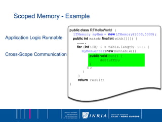 Scoped Memory - Example Application Logic Runnable Cross-Scope Communication 