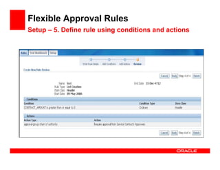 Flexible Approval Rules
Setup – 5. Define rule using conditions and actions
 