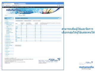 สามารถเพิ่มผู้ใช้และจัดการ เลือกกลุ่มให้ผู้ใช้แต่ละคนได้ 