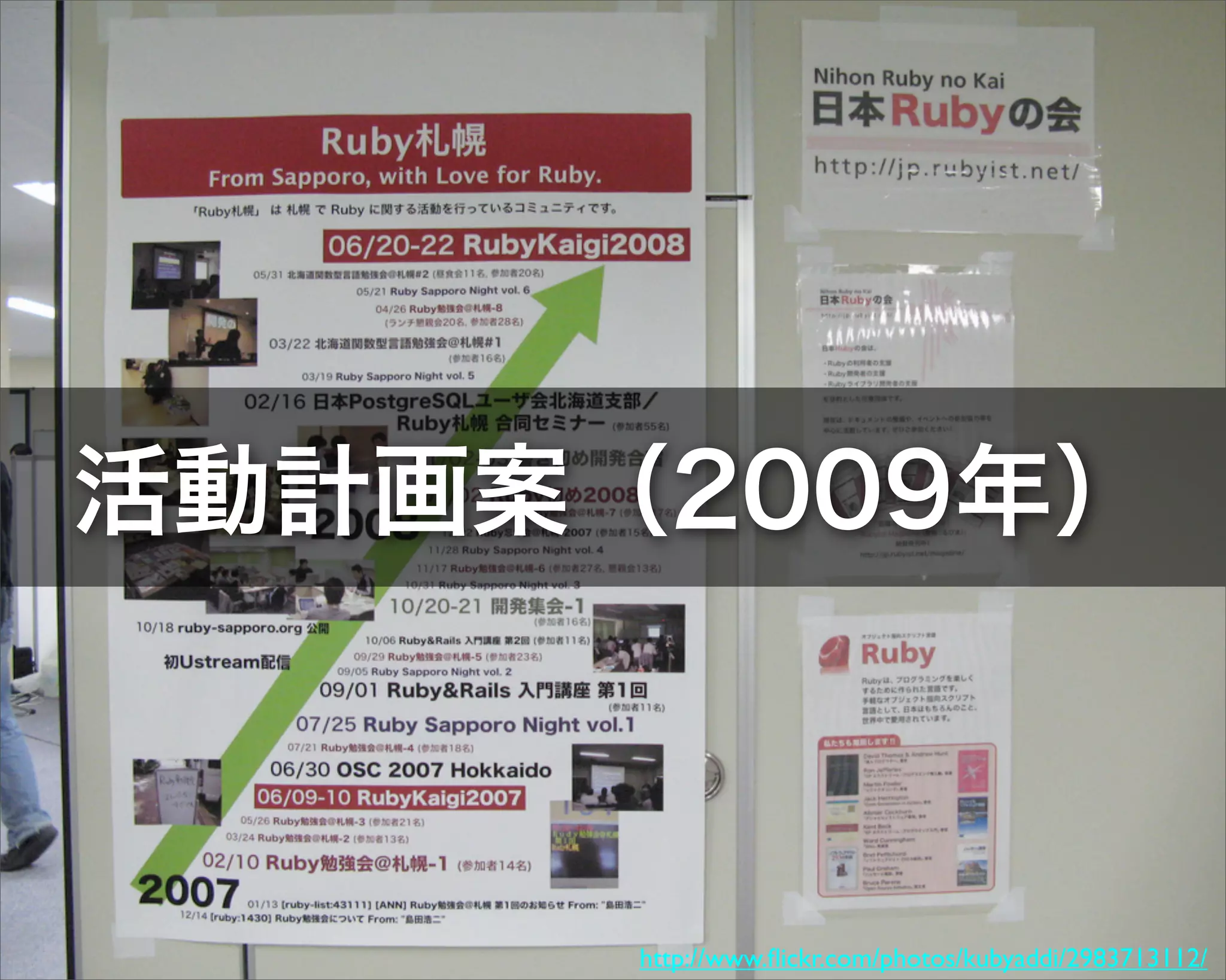 http://www.ﬂickr.com/photos/kubyaddi/2983713112/
活動計画案（2009年）
 
