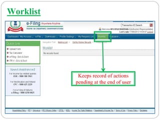 Worklist
Keeps record of actions
pending at the end of user
 