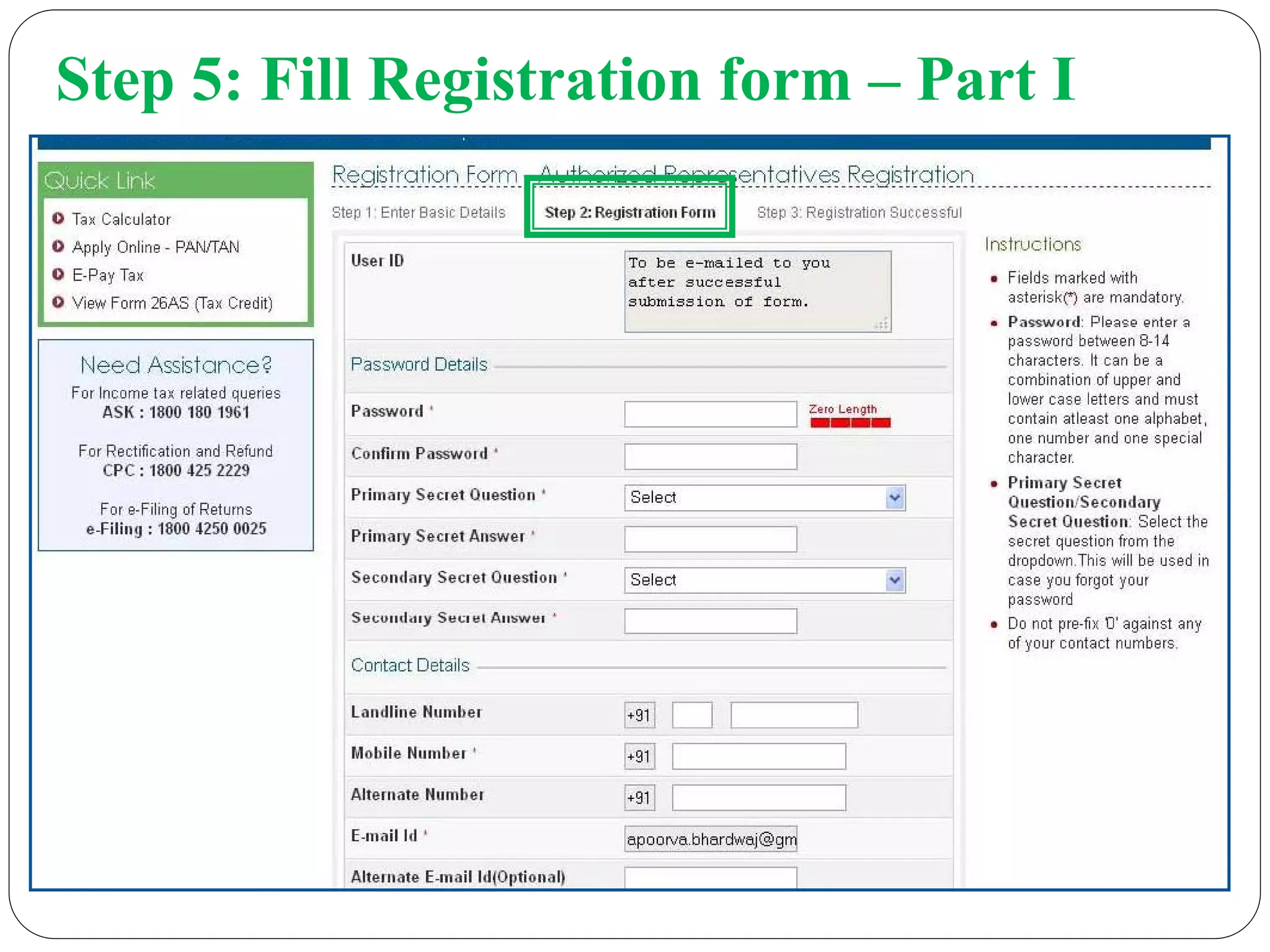 Step 5: Fill Registration form – Part I
 