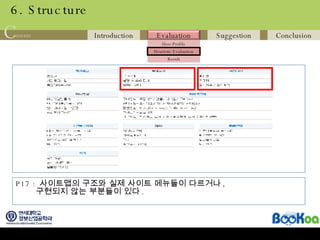 6. Structure P17 :  사이트맵의 구조와 실제 사이트 메뉴들이 다르거나 ,  구현되지 않는 부분들이 있다 . 