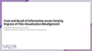Trust and Recall of Information across Varying
Degrees of Title-Visualization Misalignment
Ha-Kyung Kong, Zhicheng Liu, Karrie Karahalios
roceedings of the 2019 CHI Conference on Human Factors in Computing Systems
 