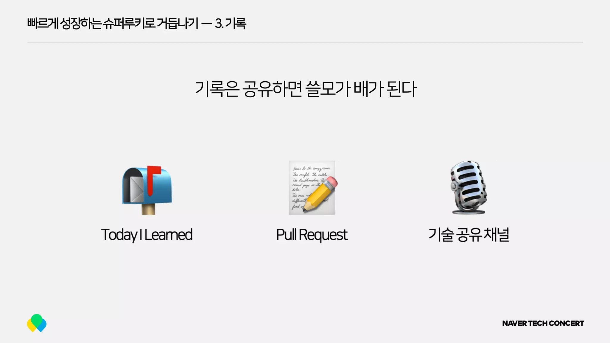 빠르게성장하는슈퍼루키로거듭나기 — 3.기록
기록은공유하면쓸모가배가된다
 