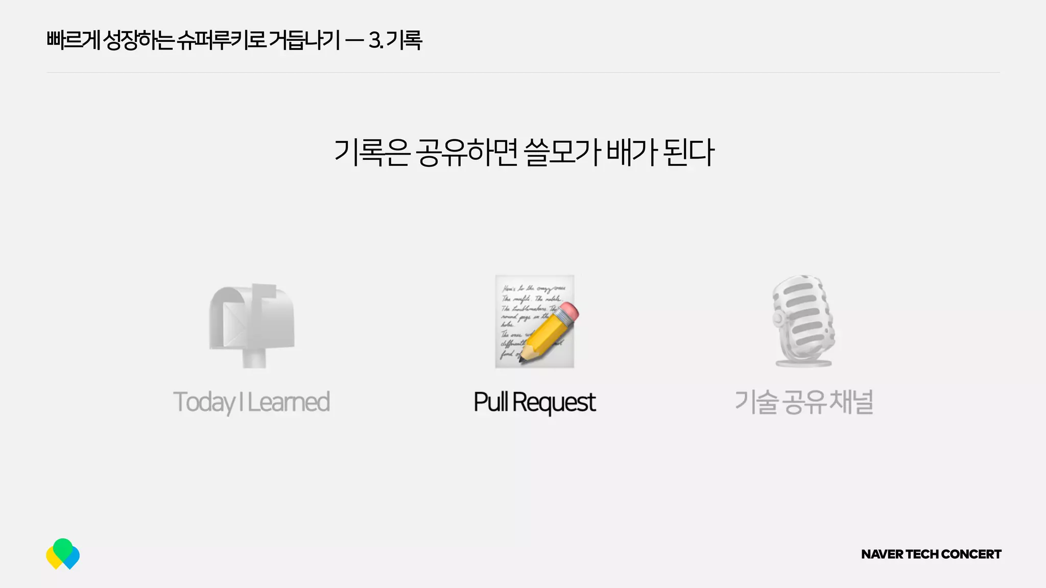 빠르게성장하는슈퍼루키로거듭나기 — 3.기록
기록은공유하면쓸모가배가된다
 