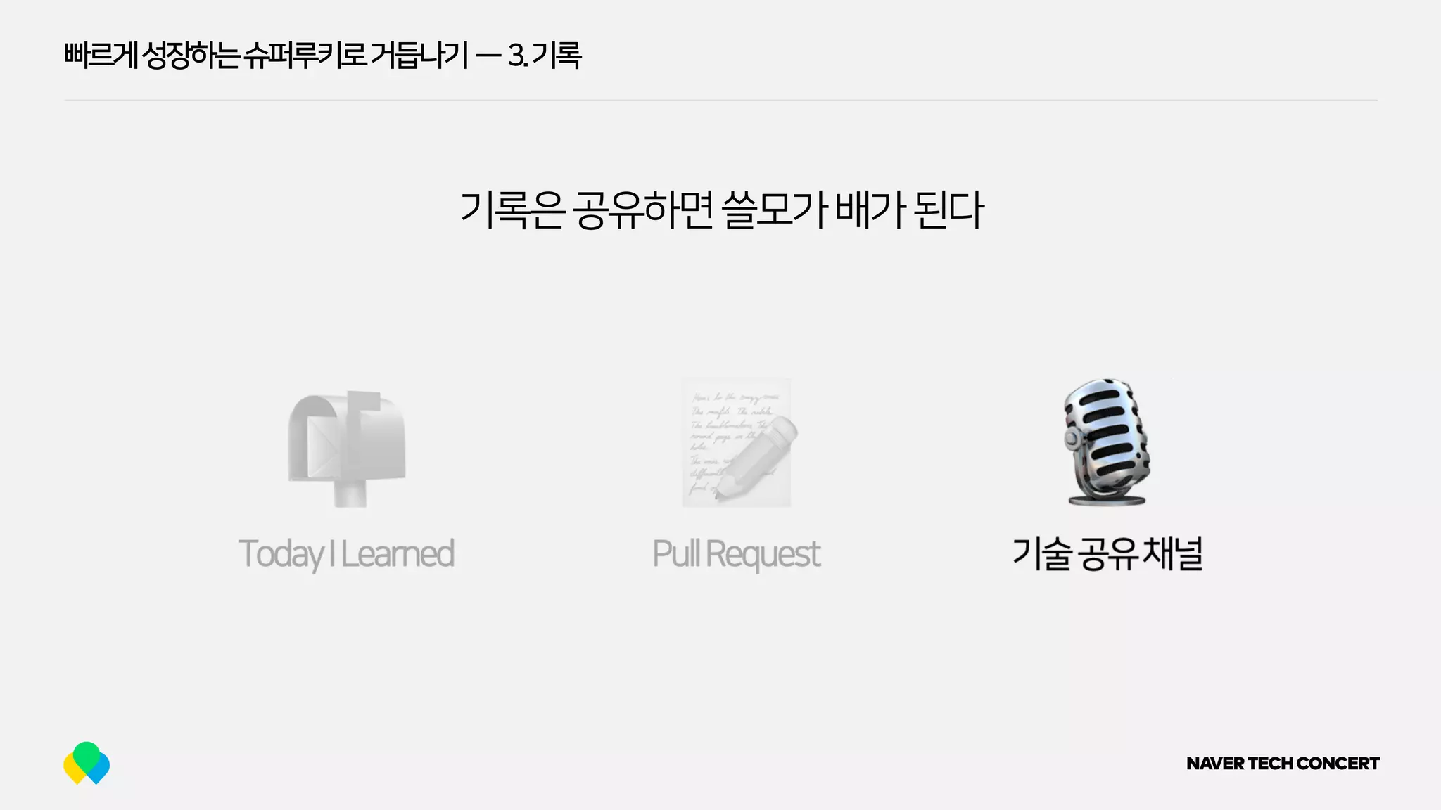 빠르게성장하는슈퍼루키로거듭나기 — 3.기록
기록은공유하면쓸모가배가된다
 