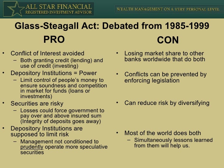 The Pros And Cons Of The Glass Steagall Act