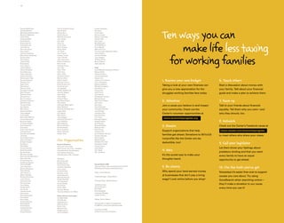 18




                                                                                                                 Ten ways you can
Pamela McNichols           Tammy Stewart-Young                   Austan Goolsbee
Charles McPhail            Scarlet Stith                         Ed Jacob
Mariaelena Menjivar-Diaz   Denise Story                          Anne Ladky
Matthew Mikkelsen          Shiloh Strouse                        Norma Lauder
Adam Miller                Michelle Summers                      Marilyn Lillienfeld
Gerlanda Miller            Larry Tacker                          Annika Little
Sarita Molina              Guy Talla                             Paul Lopez




                                                                                                                      make life less taxing
Richard Morris             Irene Tan                             Bob McKenzie
Robert Murphy              Cindy Tarpo                           Val McWilliams
June Murray                Mary Tavares                          Evan Migdail
Steve Neumann              Korey Taylor                          Mike O’Connor
Harry Nevlin               Jim Tezak                             The Honorable Stephanie Neely
JoAnne Nudelman            Lisu Thachet                          Carlos Nelson




                                                                                                                   for working families
Mary Henry Nwabueze        Charles Thoma                         Jennifer Phillips
Zvonko Olear               Judy Thomas                           Juan Salgado
David Olson                Jane Thompson                         Whitney Smith
Jorge Ovalle               Robin Thompson                        Bernie Wilson
Bing Owens                 Elvia Torres                          Jodie Winnett
Larry Owens                Chamala Travis
Janet Paddock              Lilia Trejo                           Staff
Debra Palmquist            Tracy Trello                          David Marzahl, Executive Director
Sindi Palomino             Carol Tuck                            Raissa Allaire
Leann Papineau             Dylan Tuttle                          Nicole Camboni
Yesenia Paredes            Graziella Umlauf                      Joanne Capparelli
Dharmendra Patel           Monica Urban                          Duane Cole
Ronnie Patterson
Stephen Paul
                           Nishar Vahora
                           Brad Van Thorre
                                                                 Jackie Lynn Coleman
                                                                 Jacci Christopher
                                                                                                                 1. Review your own budget                    6. Teach others
Sage Paulin                Brad Vandermoon                       Barbara DelBene
David Payne                David Varnerin                        Michael Evangelist
                                                                                                                 Taking a look at your own finances can       Start a discussion about money with
Maria S. Perez             Jim Waddell                           Kamilah Exum
Elizabeth Pichardo         Bobbie Wadsworth                      Greg Fields
                                                                                                                 give you a new appreciation for the          your family. Talk about your financial
Betty Pilchard
Rachelle Plante
                           Jennifer Wagner
                           Gene Waid
                                                                 April Friend
                                                                 Larry Garner
                                                                                                                 struggles working families face today.       goals and make a plan to achieve them.
Donna Prince               Vince Waller                          Christopher Gorman
Barry Pritchard            Huamin Wang                           Michael Green
Elizabeth Pritchard
Zephree Pugh
                           Kay Wannamaker
                           Clara Ward
                                                                 Mary Ruth Herbers
                                                                 Joe Hinton
                                                                                                                 2. Volunteer                                 7. Team up
Thomas Pulver
Dan Rachke
                           DeAngela Washington
                           Ralph Weiland
                                                                 Eliot Klein
                                                                 Erica Maslanka
                                                                                                                 Join a cause you believe in and impact       Talk to your friends about financial
Max Ramos                  Kwanrak Weraarchakul                  Jeannette Mihalek                               your community. Check out the                equality. Tell them why you care—and
Roger Randolph             Logan West                            Lucy Mullany
Jean Rathgeb               Dan Wexler                            Jonathan Njus                                   Center’s volunteer opportunities at          why they should, too.
Andre Reed                 Mary White                            Ray Olszewski
Betty Reid-Williams        Jean Wiggins                          O.S. Owen
Vincent Reinhardt          Catherine Wilcoxson                   Rolando Palacios
                                                                                                                  www.economicprogress.org
Roxanne Reyes
Ernestine Ridgnal
                           Lynn Williams
                           Mark Williams
                                                                 Angela Perkins
                                                                 Sara Reschly
                                                                                                                                                              8. Network
Andy Roberson
Dave Rock
                           Minnie Williams
                           Roland Wright
                                                                 Reginald Riddle
                                                                 Rebecca Riha
                                                                                                                 3. Donate                                    Check out the Center’s Facebook cause at
Artemio Rodriguez          Rony Youkhana                         Brian Rivera
George Roeper              Martin Zeidman                        Catherine Ro
                                                                                                                 Support organizations that help               www.causes.com/economicprogress
Sarai Roman-Mattila        Hanbin Zhou                           Sonia Salazar Del Real
Joe Rose                                                         Carmen Sanchez
                                                                                                                 families get ahead. Donations to 501(c)(3)   to meet others who share your views.
David Rosenbloom                                                 Erika Schafer
                                                                                                                 nonprofits like the Center are tax
Victoria Ruppert
                           Our Organization                      Melissa Spear
Brittanie Russell                                                Catherine St. Clair                             deductible, too!                             9. Call your legislator
Rod Ryner                  Board of Directors                    Scott Kane Stukel
Neil Sallee                Executive Committee                   Cheryl Travers
Donna Samuels              Nicol Turner- Lee, Ph.D., President   Jose Valdez                                                                                  Let them know your feelings about
Sarah Sandusky
Ronald Sanko
                           Anne Murdoch, Vice President          Don Wedd
                                                                 M.C. Williams
                                                                                                                 4. Vote                                      predatory lending and that you want
                           Dan Nielsen, Secretary
Maureen Savage
Raymond Schollenbruch
                           Hilda Renteria, CPA, Treasurer                                                        It’s the surest way to make your             every family to have an equal
Mary Scholten              Members                                                                               thoughts heard.                              opportunity to get ahead.
Art Schueneman             Bob Castaneda
Guadalupe Segura           Bridget Gainer
Norma Shaffer                                                    Annual Report 2008
                           Gina Guillemette
Laura Shansey
Monica Sheppard
                           Christina Hachikian
                                                                 This publication was produced by the Center’s
                                                                 Marketing  Development Department.
                                                                                                                 5. Be choosy                                 10. Use the tools you’ve got
                           Jerry Jones
Philip Shrake              Kimbriell Kelly
                                                                 Editor David Marzahl
                                                                                                                 Why spend your hard-earned money             Nowadays it’s easier than ever to support
John Shum Jr.              Brendan Lynch
Iftikhar Siddiqui          Nicole Martinez
                                                                 Project Manager Raissa Allaire
                                                                                                                 at businesses that don’t pay a living        causes you care about. Try using
Richard Silverman          Michelle Ringold
Laura Simms                Robert Rudolph                                                                        wage? Look online before you shop!           GoodSearch when searching online—
Verneta Simon                                                    Principal Writer Melissa Spear
                           Tim Shanahan
Henry Sinclair
Carol Sissac
                           Daniel Sprehe
                                                                 Additional Data                                                                              they’ll make a donation to our cause
                           David Stott
                                                                 Nicole Camboni
Harold Smith
Inez Smith
                           Harlan Teller
                                                                 Eliot Klein
                                                                                                                                                              every time you use it!
                           Jennifer Tescher
Jennifer Smith                                                   Erica Maslanka
                           Thomas Wuellner, Ex Officio
Kelly Smith                                                      Jeannette Mihalek
Petrinella Sowell                                                Angela Perkins
                           Policy Advisory Committee
Vicki Spiller              Lily Batchelder
Steve Stahl                                                      Design Karen Gibson
                           Alan Berube
Annissa Stanley            Gregg Brown
Mollie Starke                                                    Photography Images on pages 6,8,9
                           Malcolm Bush
Anita Stenzel                                                    © 2009 Eric Young Smith/SmittyImage
                           Karen Chan
George Sterling            Michael Frias
John Stevens                                                     Copyright © 2009
                           Bridget Gainer
Donald Stewart                                                   Center for Economic Progress
                           Jerry Goldstein
 