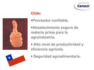 <ul><li>Chile:   </li></ul><ul><li>Proveedor confiable. </li></ul><ul><li>Abastecimiento seguro de materia prima para la a...