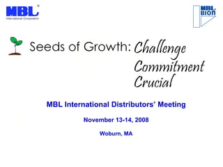 MBL International Distributors’ Meeting November 13-14, 2008 Woburn, MA 