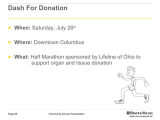 Dash For Donation When:  Saturday, July 26 th Where:  Downtown Columbus What:  Half Marathon sponsored by Lifeline of Ohio to      support organ and tissue donation 