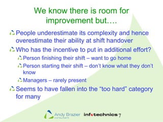 7
We know there is room for
improvement but….
People underestimate its complexity and hence
overestimate their ability at ...