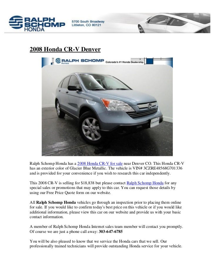 Ralph Schomp Honda >> 2008 Honda Cr V Denver Ralph Schomp Honda >> 2008 Honda Cr V Denver