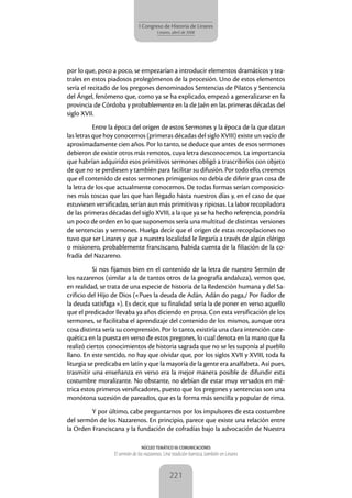 NÚCLEO TEMÁTICO III: COMUNICACIONES
El sermón de los nazarenos. Una tradición barroca, también en Linares
221
I Congreso d...