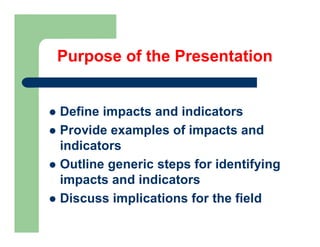 Frameworks Plenary - Impacts and Indicators