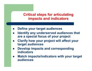 Frameworks Plenary - Impacts and Indicators