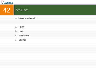 42   Problem

     Arthasastra relates to


     a. Polity
     b. Law
     c. Economics
     d. Science
 